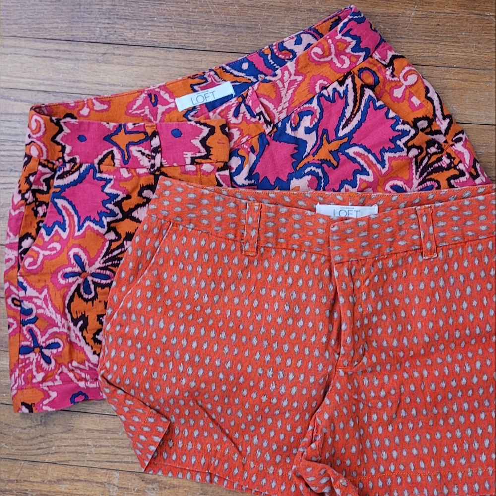 LOFT Women's Orange and Pink Patterned Shorts Set of Two